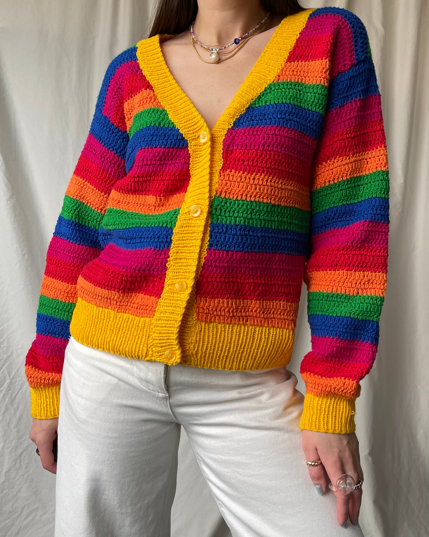 Rainbow handknit cardigan