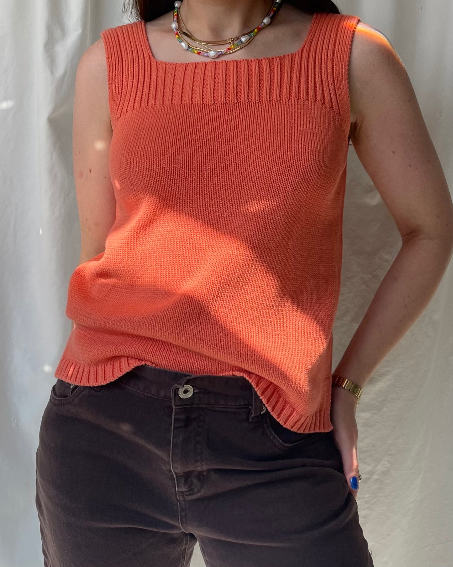 Square neck knit tank