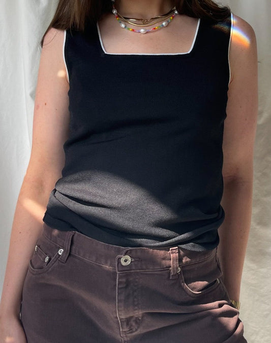 Square neck tank with trim