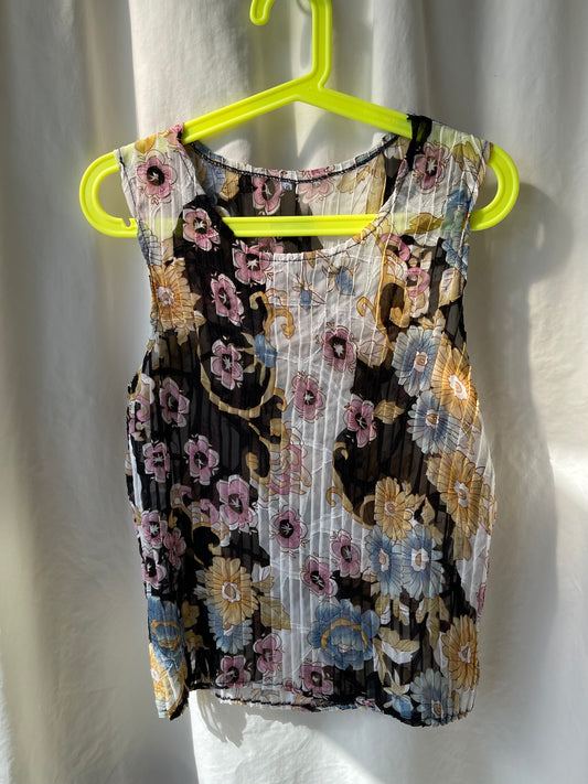 Sheer pleated floral tank