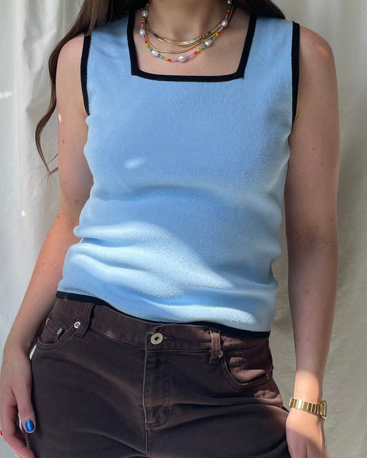 Square neck tank with trim