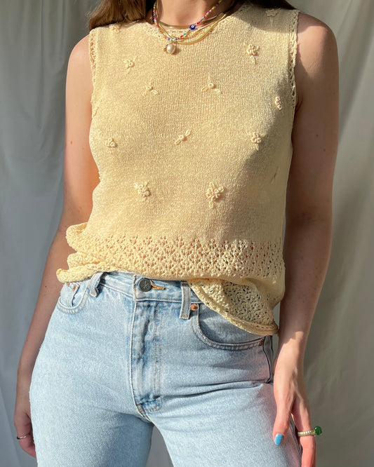 Knit tank with embroidered flowers
